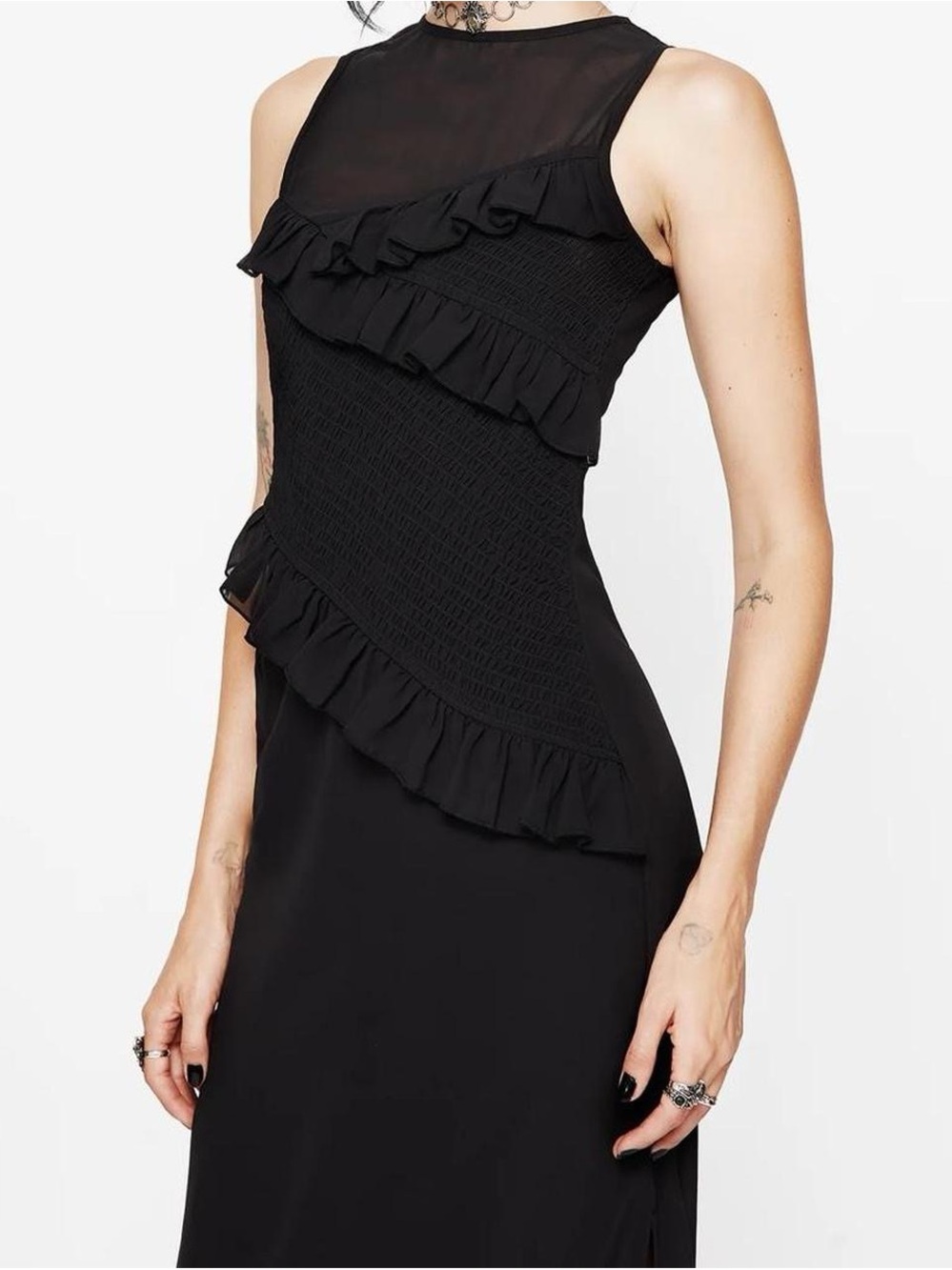 Disturbia Black Sleeveless Ruffle Midi Dress